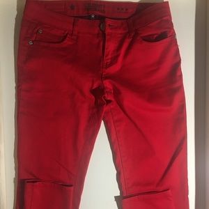 Red low rise skinny jeans